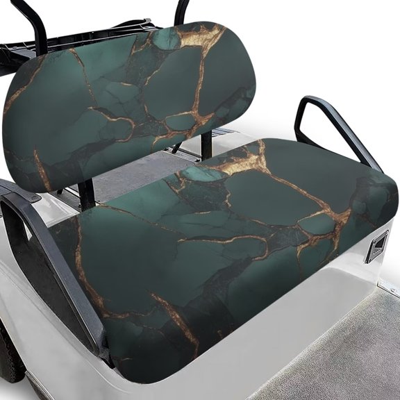 FUIALDOLG Dark Green Marble Print Univesal Seat Covers for Golf Cart Ezgo Ordinary Seats, Breathable Cloth Fashion Appearance Golf Cart Accessories, No Need Detaching Armrests