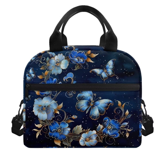 FUIALDOLG Decorative Butterfly Flower Lunch Bags for Women Girls,Insulated Reusable Lunch Box Lunch Tote Bags with Shoulder Strap ,School Work Picnic