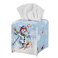 thumbnail image 1 of FUIALDOLG Decorative Tissue Box Cover Square - Waterproof PU Leather Tissues Cube Boxes Holder Aesthetic Desk Decor for Room, Home & Office - Snowman Skiing, 1 of 7