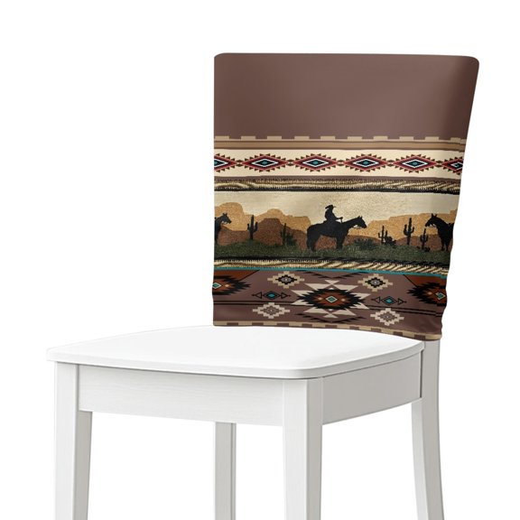 FUIALDOLG Desert Cowboy Pattern Breathable Dining Room Chair Slipcover for Party, Polyester Stretchable Chair Back Covers Removable Chairs Back Slipcovers
