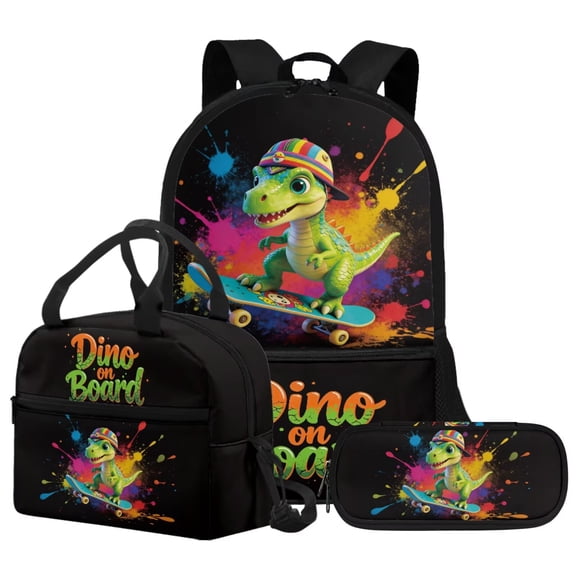 FUIALDOLG Dino On Board Backpack for Boys Dinosaur Backpack with Lunch Box Pencil Case 17 Inch Bookbag Large Capacity School Bag Elementary Middle School Backpacks for Girls