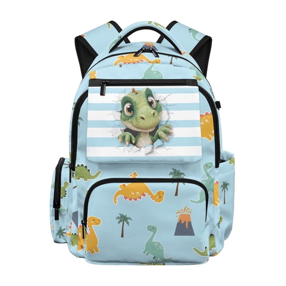 FUIALDOLG Dinosaur Breakout Print Kids Backpack with Water Repellent Multi-Pocket Bookbag, Side Pockets 17 Inch School Bag for Travel Elementary School Back to School