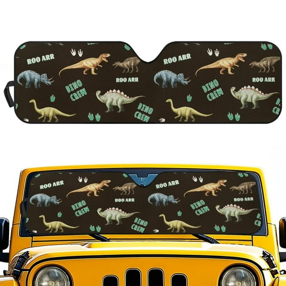 FUIALDOLG Dinosaur Front Windshield Sunshade Accordion Folding Style Auto Shade for Car Off-road Vehicle Blocks UV Rays Sun Visor Protector Keeps Your Vehicle Cool - 52.95x16.14 inches