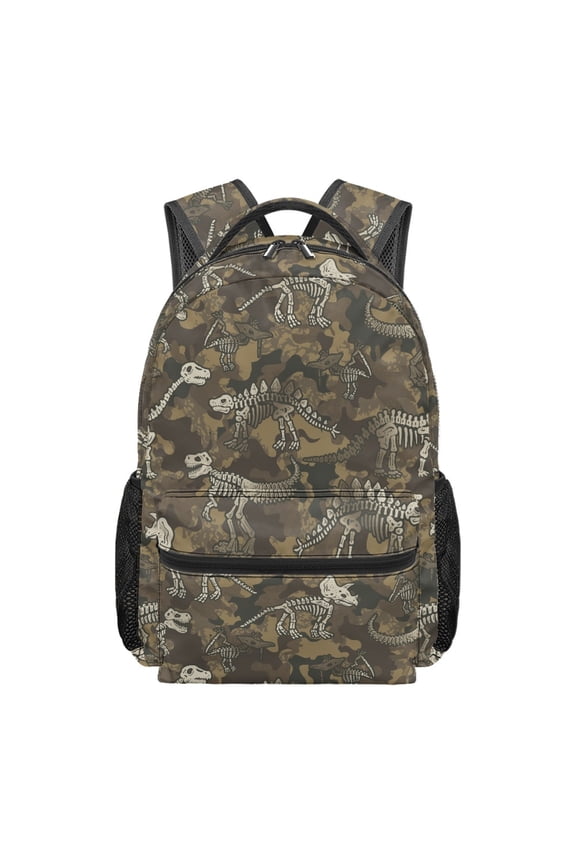 Dinosaur Skeleton Camouflage Backpack for Kids Boys Large Capacity Daypack Elementary Bookbag with Side Pocket Lightweight Schoolbag for Camping Vacation Outdoor