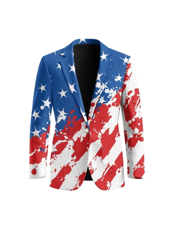 Distressed American Flag Sport Coat, Slim Fit Mens Casual Blazer Suit Jacket with Pocket Polyester Men's Blazer Casual Sport Coats Suit Jacket for Prom