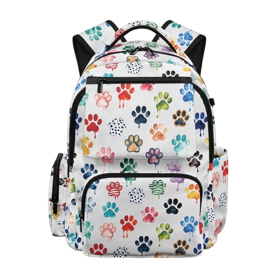 FUIALDOLG Diverse Paw Print Designs School Bag with Multi-Pocket, Lightweight Durable 17 Inch Bookbag for Daily Use Travel