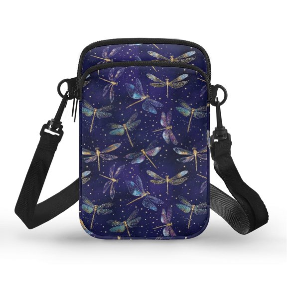 FUIALDOLG Dragonfly Pattern Print Crossbody Bag, Adjustable Shoulder Strap Cell Phone Purse Polyester Lightweight Mini Phone Purse for Running Hiking