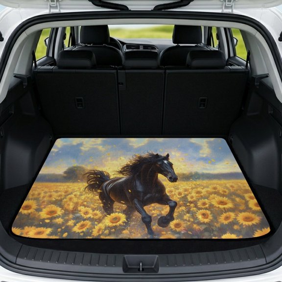 FUIALDOLG Durable Rear Cargo Mat 29" x 39", Running Horse Sunflower Easy to Clean Cargo Liner Fashion Trunk Cargo Liner for Vehicle Interior