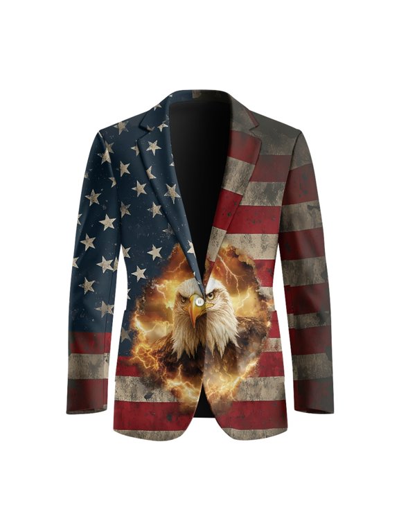 Eagle Pride One Button Mens Casual Blazer Jacket, One Button Front Polyester Men's Blazer for Prom Formal