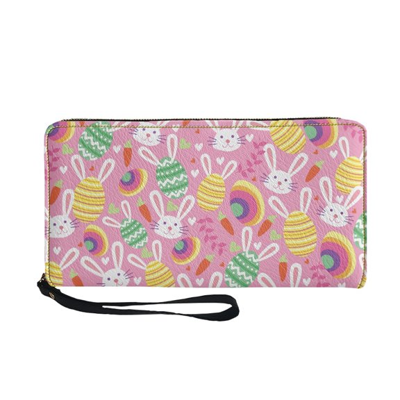 FUIALDOLG Easter Bunny Print Zip Around Women's Wallets, Zipper Travel Purse with 4 Card Slots for Shopping Business Outdoor