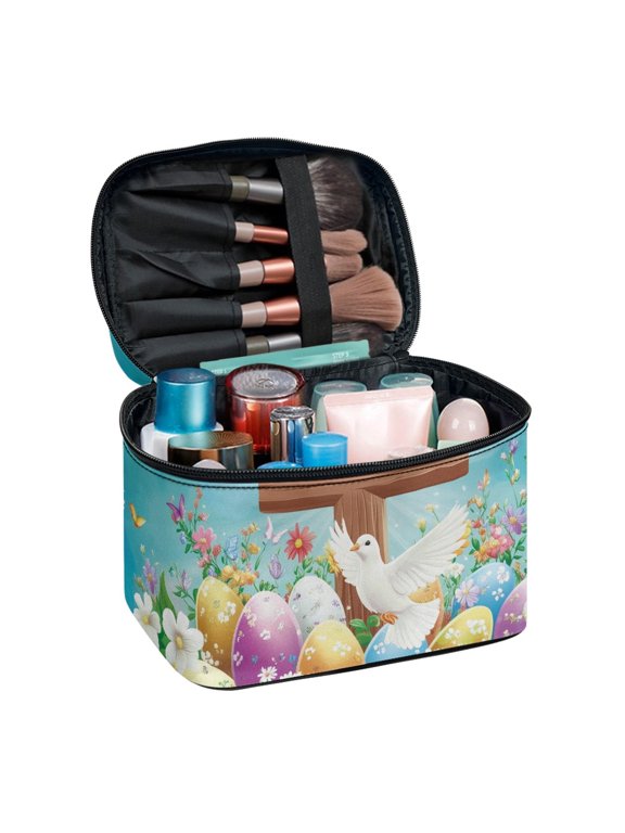 Easter Makeup Case Organizer Featuring Easter Egg Dove, Polyester Portable Pouch for Women and Men Travel Daily Use