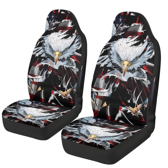 FUIALDOLG Elastic Front Seats Cushion Pad Mat for Automobile, Polyester Waterproof Front Car Seat Covers, Bald Eagle Flag Motifs