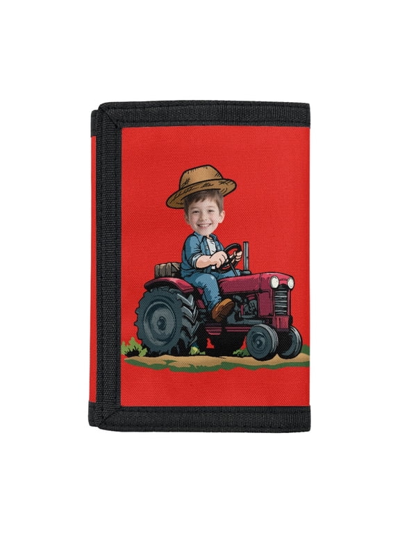 Elastic Polyester Kids Trifold Wallet with Lightweight Thin Children's Wallet for Outdoor, Boy On Red Tractor Print Trifold Card Wallet