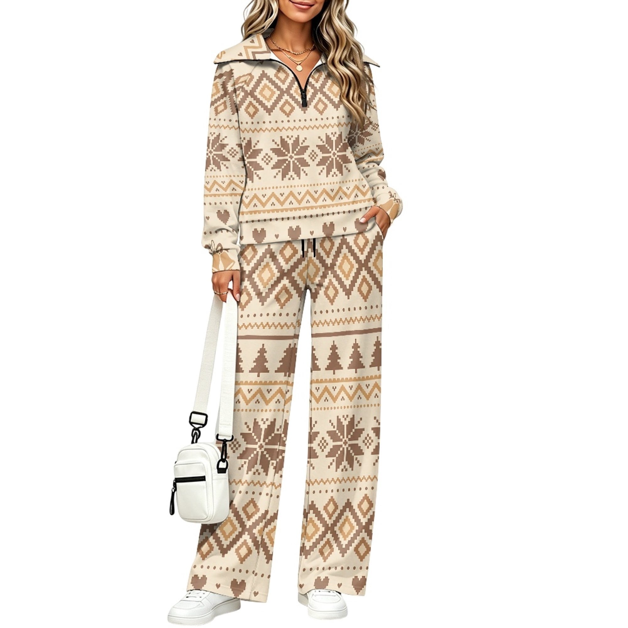 FUIALDOLG Fair Isle Holiday Pattern 2 Piece Outfits, Loose Sweatshirt ...