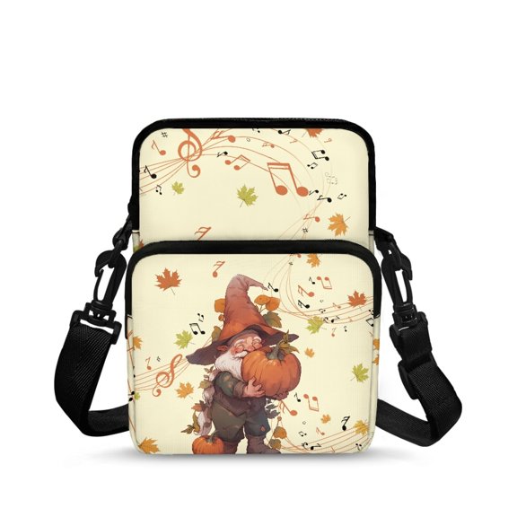 FUIALDOLG Fall Crossbody Shoulder Bag Featuring Gnome Pumpkin Pattern, Lightweight Polyester Sling Purse for Women Running and Sport