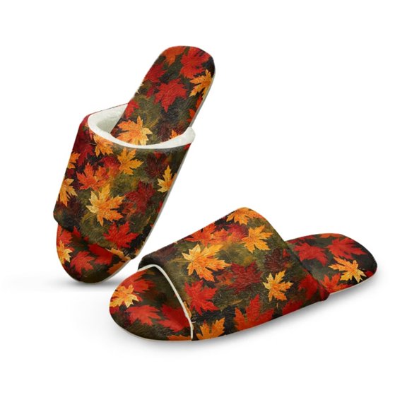 FUIALDOLG Fall Maple Leaves Print Slippers for Women Memory Foam House Bedroom Open Toe Slide Slipper Shoes Comfy Trendy Gift Slippers, Size 12-13