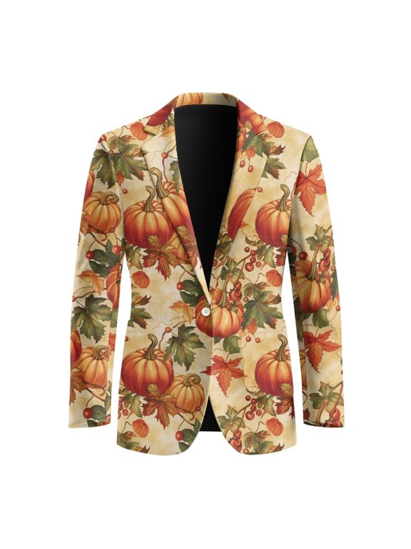 Fall Pumpkin Maple Men's Blazer Casual Sports Coats One Button Jackets for Wedding Prom Party Dinner Size S-5XL