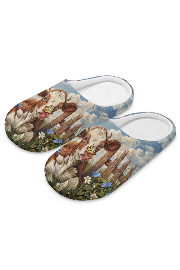Farm Cow Print Womens House Slippers Closed Toe Slide Soft Sole Indoor Slippers for Women Men Home Shoes, Size 6-7