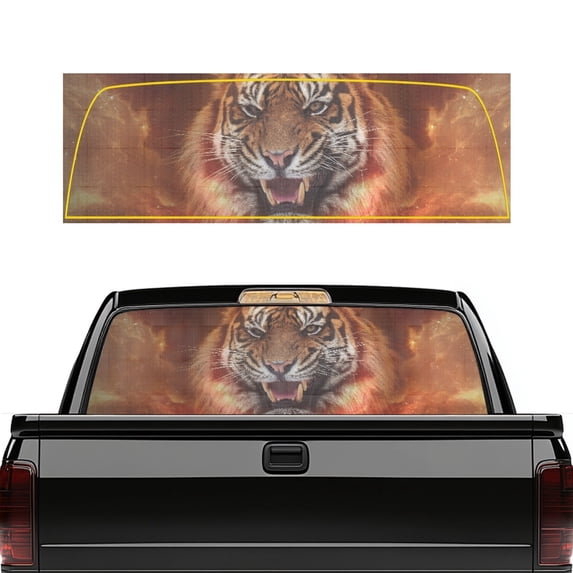 FUIALDOLG Fierce Tiger Rear Window Decals 66.9 x 22.4 Inches, Vinyl Car Window Graphics Fit Most Pickup Trucks for Personalized Decoration