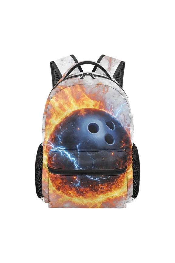 Fire Bowling Ball Backpack for Boys 12-14 Outdoor Travel Daypack Elementary School Bag Lightweight Large Capacity Rucksack