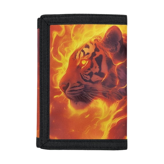 FUIALDOLG Fire Tiger Youth Wallet for Sports, Polyester Trifold Money Organizer with Big Capacity, Slim Wear-Resistant Teen Wallet for Daily Use