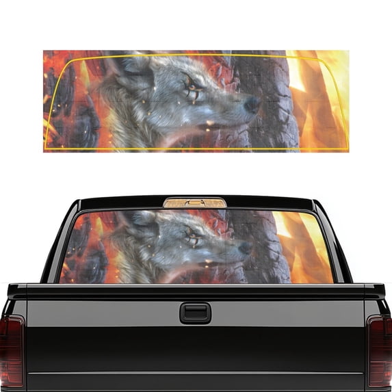 FUIALDOLG Fire Wolf Rear Window Decals 66.9" x 22.4" Inch, Perforated Vinyl Decal Fit Most Pickup Trucks, Weatherproof Rear Window Graphics for Personalized Decoration