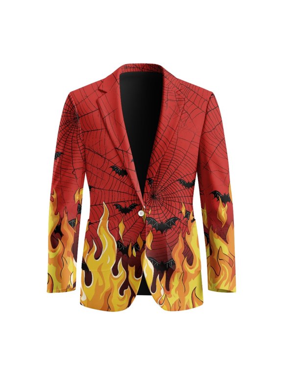 Flame Bat Web Polyester Men's Blazer Jacket with Slim Fit, Lightweight Solid Slim Fit One Button Suit Jacket for Dinner