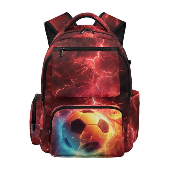 FUIALDOLG Flame Soccer Design Book Bag with Multi-Pocket Lightweight Bookbag, Durable 17 Inch School Bag for Kindergarten Back to School Daily Use