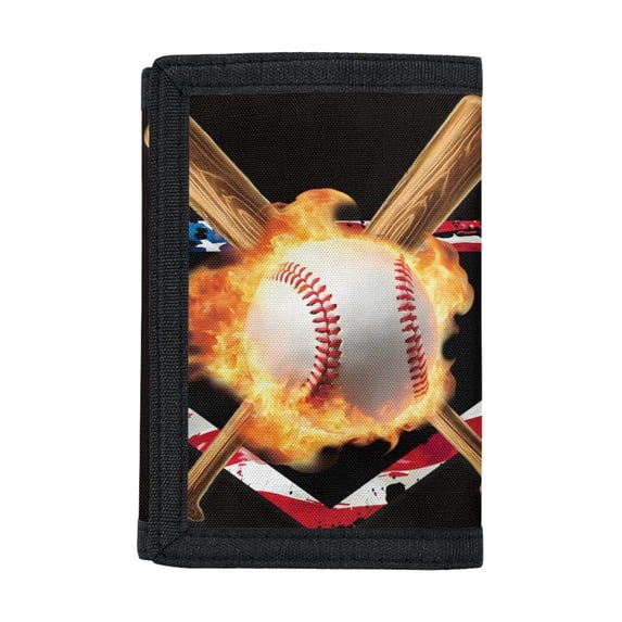 FUIALDOLG Flaming Baseball Trifold Pouch, Polyester Fabric Youth Wallet for Outdoor Sports, Wear Resistant Lightweight Toddlers Purse