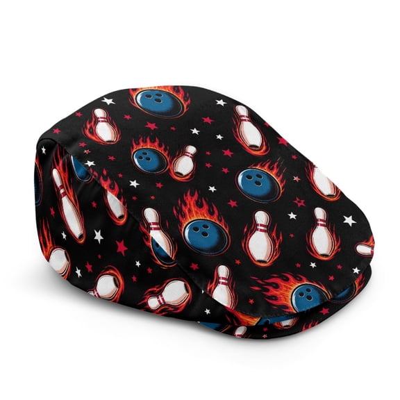 FUIALDOLG Flaming Bowling Print Soft Beret Hat, Wrinkle-Resistant All-Match Polyester Newsboy Hat for Driving Outdoor Street