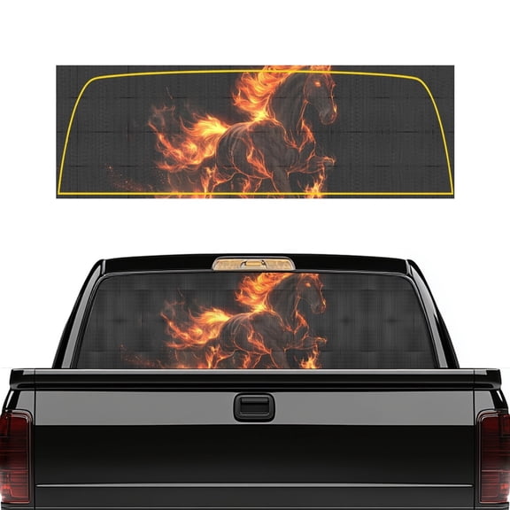 FUIALDOLG Flaming Horse Rear Window Decals for Trucks, 66.9 x 22.4 Inch Vinyl Decals Fit Most Pickup Trucks, Weatherproof Sun Blocking Decals for Personalized Decoration