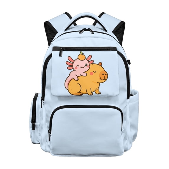FUIALDOLG Flamingo and Hippo Friendship Lightweight Casual Daypack with Padded Shoulder Straps Multi Pocket School Backpack, Padded Straps 17 Inch Shoulder Bookbag for Outdoor Elementary