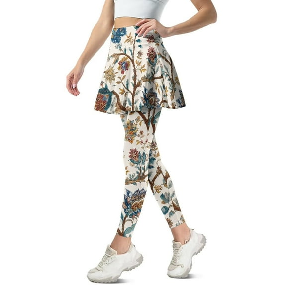 FUIALDOLG Floral Skirted Leggings for Women Breathable Tennis Golf Skorts WomensTennis Outfits Gym Workout Running Yoag Leggings With Skirt,Size S