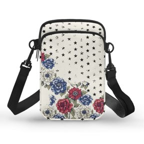 FUIALDOLG Floral Star Pattern Crossbody Bag, Lightweight Cell Phone Purse Polyester Portable Shoulder Case for Travel Casual Outings