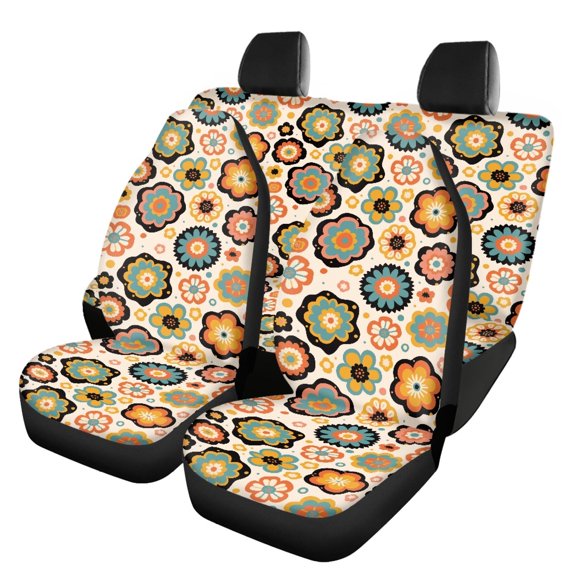 FUIALDOLG Flowers Pattern Auto Seat Cover Full Backrest Car Seat Covers Full Set Easy to Install Non Slip Fit for Trucks Cars