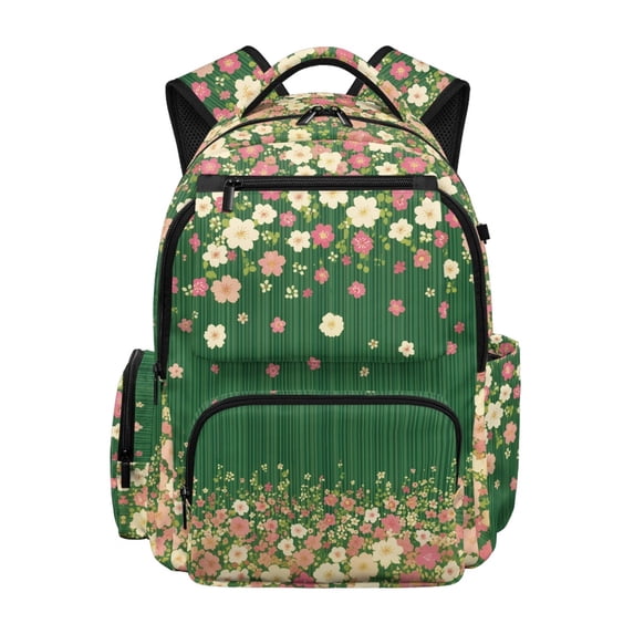 FUIALDOLG Flowers Striped Print Breathable Padded Bookbag with Soft Side Pockets Toddler Bookbag, Lightweight 17 Inch Teen Boys Backpack for Daily Use Back to School