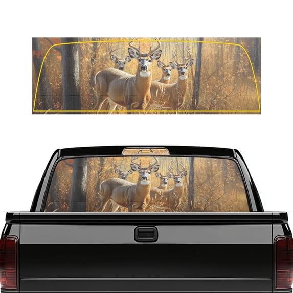 FUIALDOLG Forest Deer Herd Rear Window Decals 66.9 x 22.4 Inches, Vinyl Perforated Decals Fit Most Pickup Trucks, Personalized Decoration for Car Back Windows
