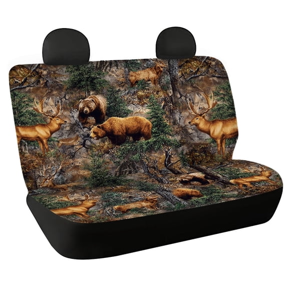 FUIALDOLG Forest Wildlife Print Rear Bench Seat Covers with SUV Sedan, Comfortable Waterproof Stretch Dirt and Scratch Proof Covers (2 Pack)