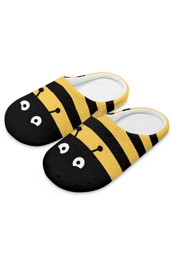 Funny Bee Print Slippers for Women Memory Foam House Bedroom Closed Toe Indoor Slipper Shoes Comfy Trendy Gift Slippers, Size 6-7