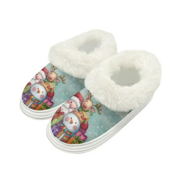 FUIALDOLG Funny Christmas Snowman Print Women's House Slippers Platform Thick Sole Slippers Memory Foam Bedroom Shoes, Gifts for Women, Size 5-6