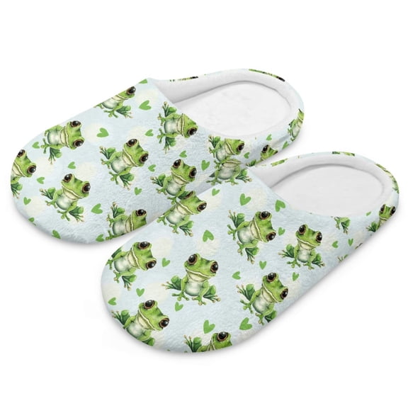 FUIALDOLG Funny Frog Print Winter House Slippers for Women Men, Lightweight Fabric Casual Cotton House Shoes, Non-Slip Closed Toe Home Shoes, Indoor and Outdoor, Size 9-10