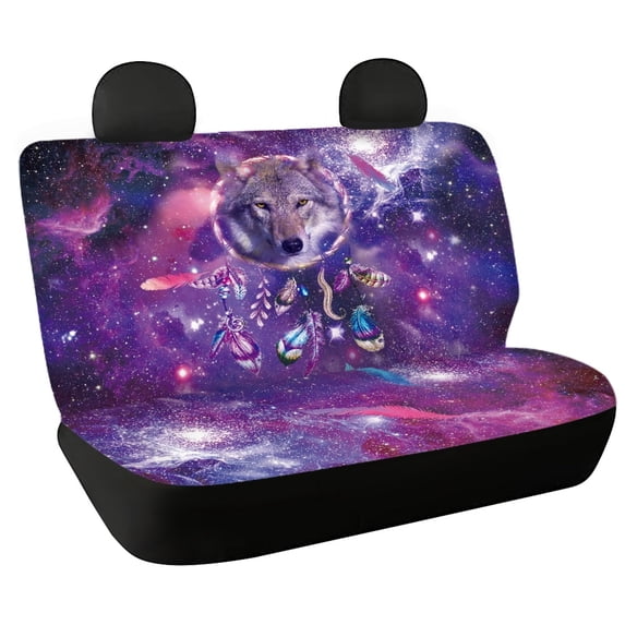 FUIALDOLG Galaxy Wolf Dreamcatcher Rear Bench Seat Covers for Cars, 2 Piece Dustproof Back Seat Covers Easy to Install Durable Bench Covers for Auto Interior