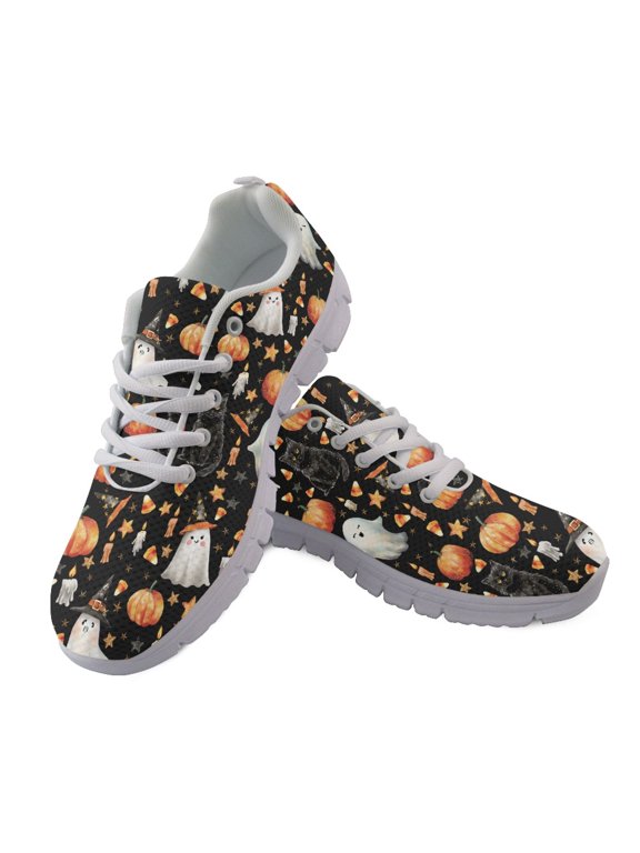 Ghost Pumpkin Pattern Anti-Slip Tennis Shoes for Women, Mesh Women Tennis Shoes for Running