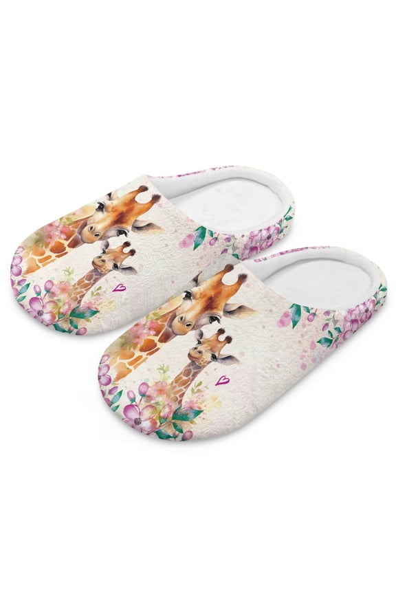 Giraffe Family Print House Slippers for Woman with Arch Support Comfortable Cotton Indoor Slippers Slip on Closed Toe Home Shoes, Size 7.5-8.5
