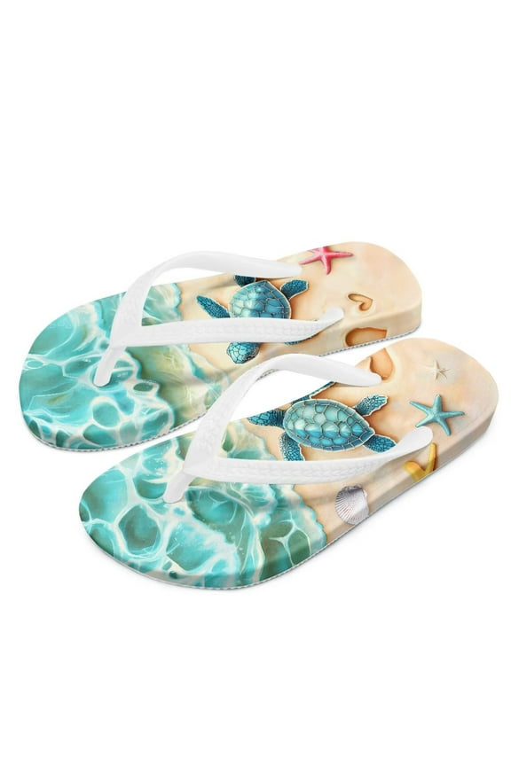 Girls Boys Beach Sea Turtles Print Flip Flops Sandals Kids Water Shoes - Thong Beach Slides Slip On Quick Dry (Toddler-Little Kid) Size 10