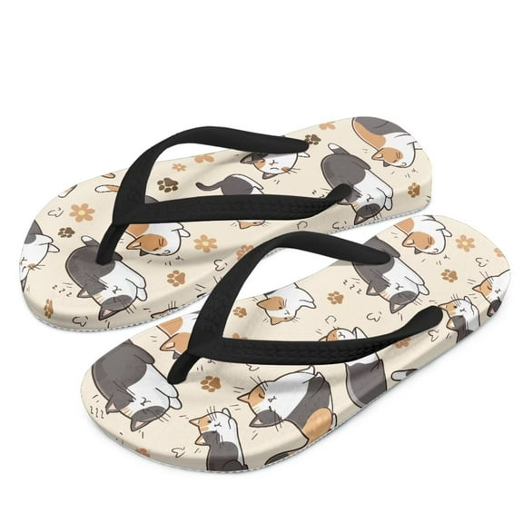 FUIALDOLG Girls Boys Comfort Flip Flops, Kid's Slip On Thong Sandals with Cartoon Kitty Printed Size 12