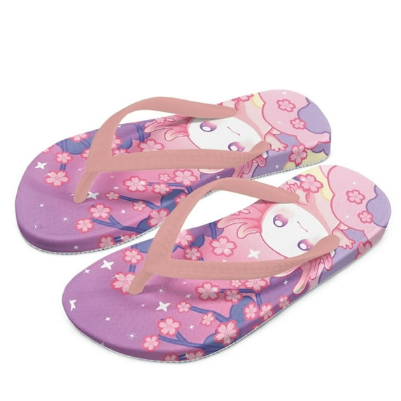 FUIALDOLG Girls Boys Comfort Flip Flops, Kid's Slip On Thong Sandals with Pink Axolotl Cherry Blossom Printed Size 3