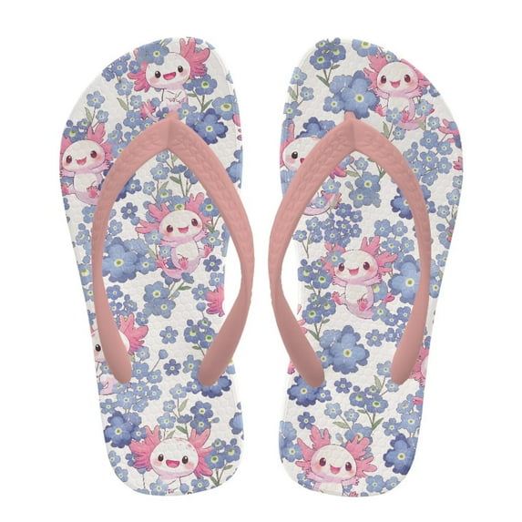 FUIALDOLG Girls Boys Cute Axolotl&Flower Print Flip Flops Sandals Kids Water Shoes - Thong Beach Slides Slip On Quick Dry (Toddler-Little Kid) Size 12.5