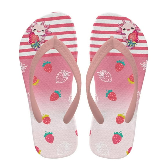 FUIALDOLG Girls Boys Flip Flops Sandals Kids Water Shoes - Axolotl&Strawberry Pink Print - Thong Beach Slides Summer Slip-on Quick Dry Toddler Little Kid Size 2