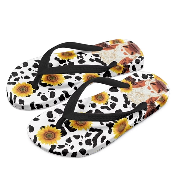 FUIALDOLG Girls Boys Flip Flops Sandals Kids Water Shoes - Sunflower Cow Print - Thong Beach Slides Summer Slip-on Quick Dry Toddler Little Kid Size 3